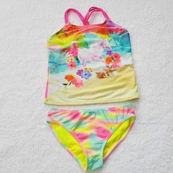 Wonder Nation Girls Sz M 7/8 Unicorn Tankini Bikini 2 Pcs UPF 50+ - Picture 2 of 8